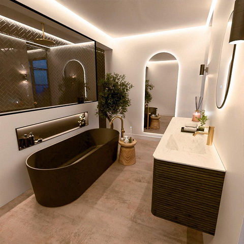 Mondiaz CIRO-DLUX Badkamermeubelset - 170x45x50cm - Solid surface wastafel Opalo - 1 wasbak Rechts - 1 kraangat - 4 lades - Shadow SW1532434