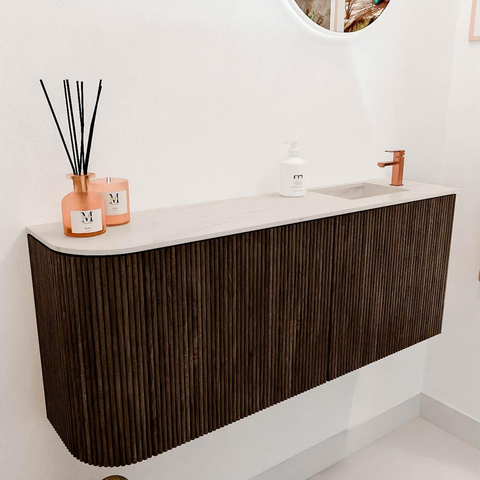 Mondiaz JOYA-DLUX 101.6cm toiletmeubel - ronding links kleur Walnut - Wastafel FAYE positie Rechts 1 kraangat kleur Meli. SW1424442
