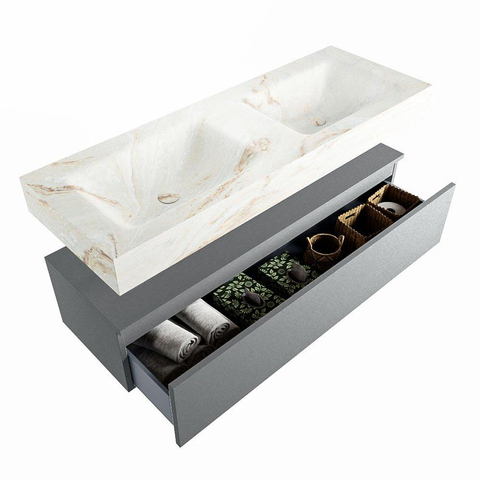 MONDIAZ ALAN - DLUX Badkamermeubelset - 130cm - onderkast - Plata - 1 lade - vrijhangende wastafel - 2 wasbakken - 0 kraangaten - Frappe SW805021