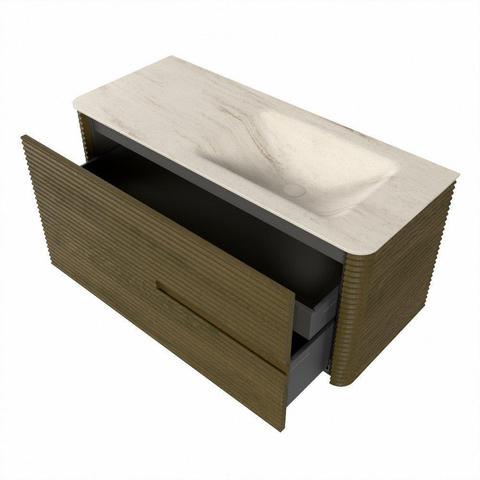 Mondiaz CIRO-DLUX Badkamermeubelset - 110x45x50cm - Solid surface wastafel Meli - 1 wasbak Rechts - zonder kraangaten - 2 lades - Dusk SW1533144