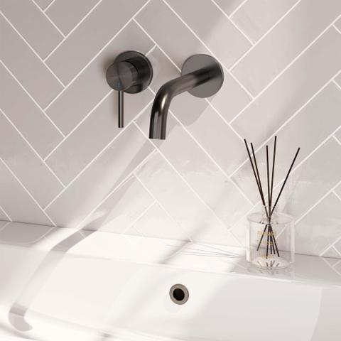 Brauer Gunmetal Edition Mitigeur de lavabo encastré - bec courbé à droite - longue poignée fine - modèle A2 PVD - gunmetal brossé SW715890