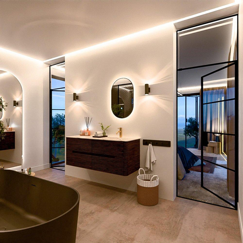 Mondiaz CIRO-DLUX Ensemble de meubles de salle de bains - 130x45x50cm - Vasque en solid surface Nata - 1 bassin à droite - 1 trou de robinet - 4 tiroirs - Noyer SW1530570