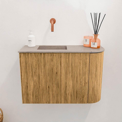 Mondiaz JOYA-DLUX 61.6cm toiletmeubel - ronding rechts kleur Oak - Wastafel FAYE positie Links Zonder kraangat kleur Saba. SW1424200