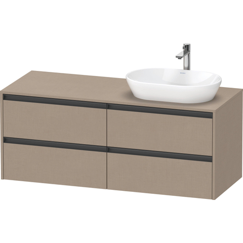 Duravit Ketho.2 Wastafelonderbouwkast - inclusief consoleplaat - met 4 laden - voor waskom rechts - 140x55x56.8cm - met handgrepen antraciet - linnen mat SW771784