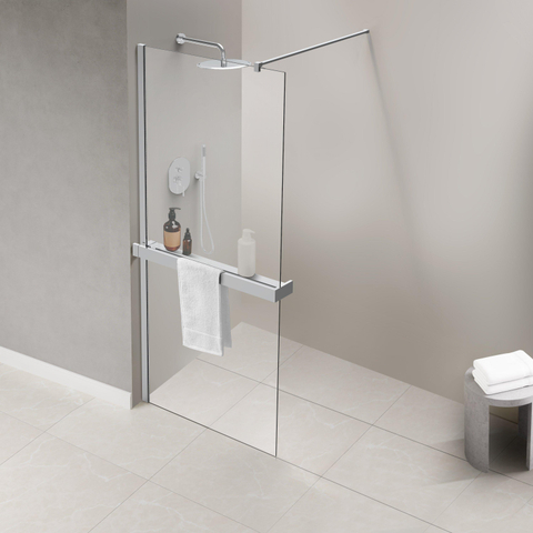 Fortifura Galeria handdoekrek - voor inloopdouche - wandmontage / klemt op het - glas - 140cm - inkortbaar - hoogglans chroom SW1212763