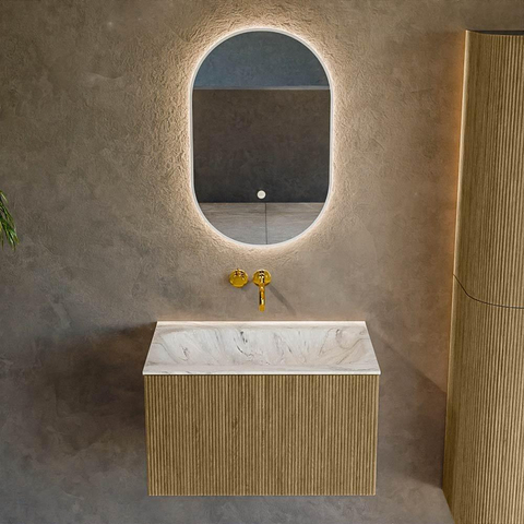 Mondiaz KURVE-DLUX Ensemble de meuble de salle de bains - 70x46x40cm - 1 tiroir - lavabo solid surface - central - sans trou de robinet - Dusk SW1415452