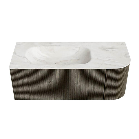 Mondiaz KURVE-DLUX Ensemble de meuble de salle de bains - 115x46x40cm - 1 tiroir - 1 porte - lavabo solid surface - gauche - sans trou de robinet - Shadow SW1414449