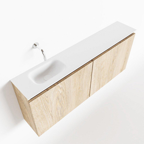 MONDIAZ TURE Toiletmeubel 120x23x50cm met 0 kraangaten 2 deuren washed oak mat Wastafel Eden links Solid Surface Wit SW475172