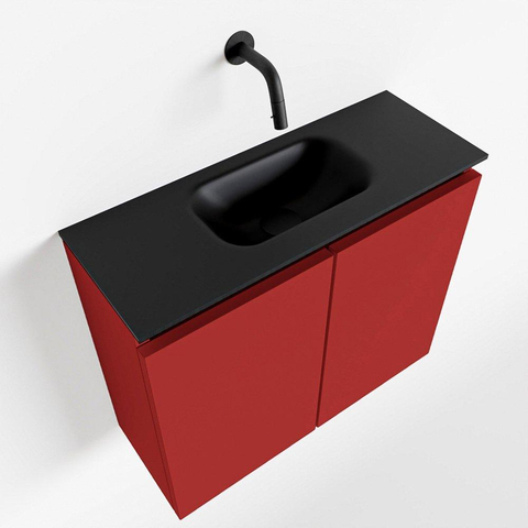 MONDIAZ TURE Toiletmeubel 60x23x50cm met 0 kraangaten 2 deuren fire mat Wastafel Eden midden Solid Surface Zwart SW475383