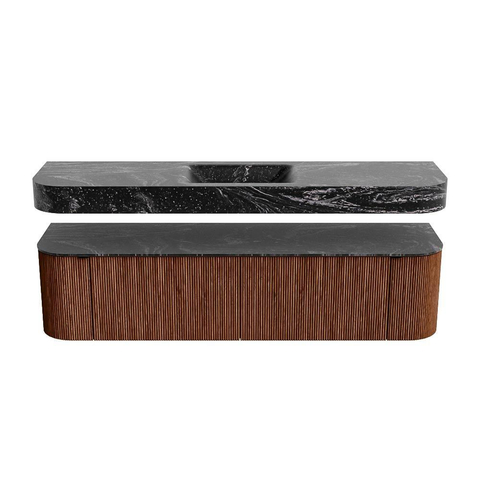 MONDIAZ THOR-DLUX 180cm meuble de salle de bains arrondi gauche + droite couleur Ruby avec 2 tiroirs et 2 portes. Vasque suspendue CLOUD Milieu 1 trou de robinet couleur Lava. SW1466064