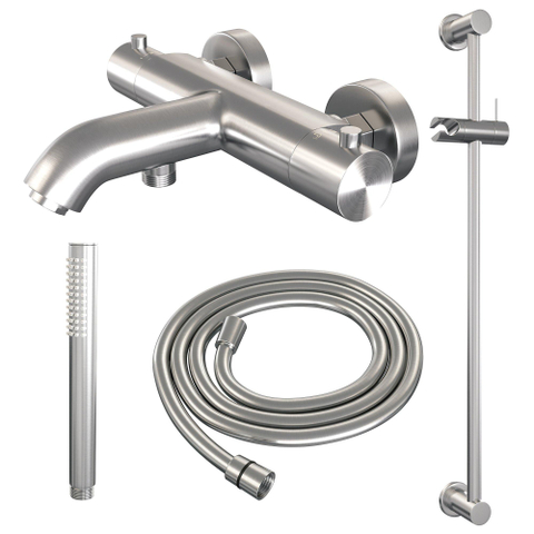 Robinet de baignoire Brauer Brushed Edition - barre de douche - 2 fonctions - 2 boutons lisses - douchette à main 1 fonction - PVD - inox brossé SW1164637