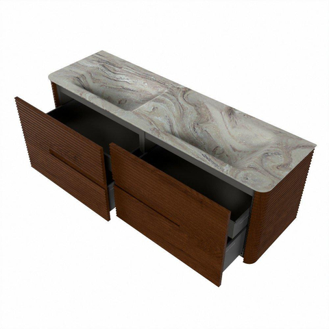 Mondiaz CIRO-DLUX Badkamermeubelset - 150x45x50cm - Solid surface wastafel Glace - 2 wasbak Dubbel - zonder kraangaten - 4 lades - Ruby SW1531673