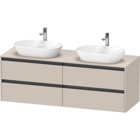 Duravit Ketho.2 Wastafelonderbouwkast - inclusief consoleplaat - met 4 laden - voor dubbele waskommen - 160x55x56.8cm - met handgrepen antraciet - taupe mat SW771887