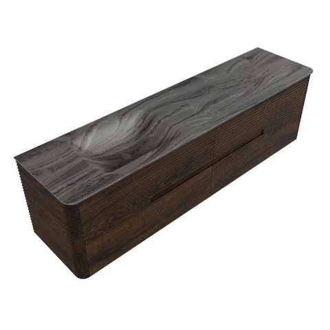 Mondiaz CIRO-DLUX Ensemble de meubles de salle de bains - 180x45x50cm - vasque solid surface Sombra - 1 bassin à gauche - sans trous de robinetterie - 4 tiroirs - Noyer SW1530806