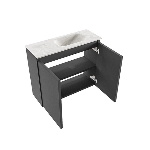 MONDIAZ TURE-DLUX meuble WC 60cm Dark Grey. EDEN vasque Ostra position à droite. Sans trou de robinet. SW1104814