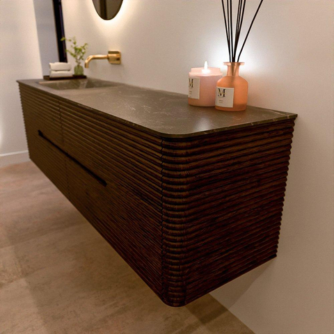 Mondiaz CIRO-DLUX Badkamermeubelset - 170x45x50cm - Solid surface wastafel Lava - 1 wasbak Links - zonder kraangaten - 4 lades - Walnut SW1530185