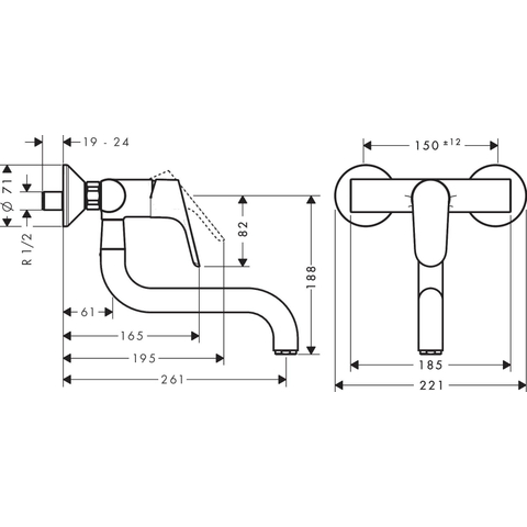 Hansgrohe Focus m41 keukenkraan - voor wandmontage - met koppelingenHOH=15cm - hoogglans chroom 0451500