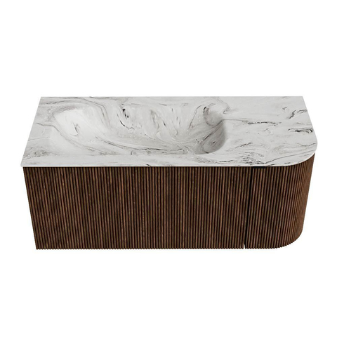 MONDIAZ KURVE-DLUX meuble de salle de bains 105 cm avec module 25 R couleur Walnut avec 1 tiroir et 1 porte. Lavabo BIG SMALL gauche 1 trou de robinet couleur Glace. SW1138019