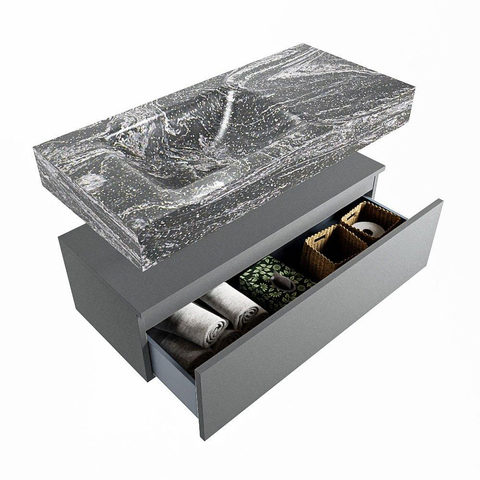MONDIAZ ALAN - DLUX Badkamermeubelset - 100cm - onderkast - Plata - 1 lade - vrijhangende wastafel - wasbak links - 1 kraangat - Lava SW808420