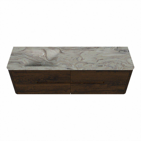Mondiaz CIRO-DLUX Badkamermeubelset - 160x45x50cm - Solid surface wastafel Glace - 1 wasbak Links - zonder kraangaten - 4 lades - Walnut SW1530290