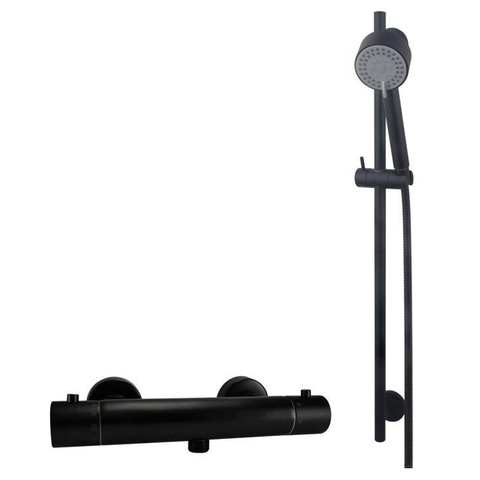 Wiesbaden Rio Mitigeur thermostatique de douche 15cm avec ensemble barre de douche Noir mat SW539719