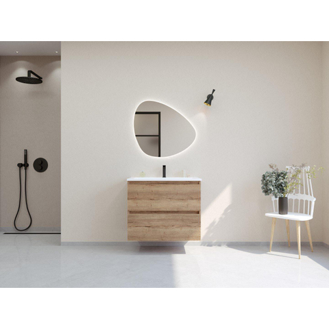H&R Badmeubelen Infinity XXL 3D Badkamermeubelset - 80 cm - 1 keramische wasbak gala wit - 1 kraangat - 2 lades - french oak SW863462