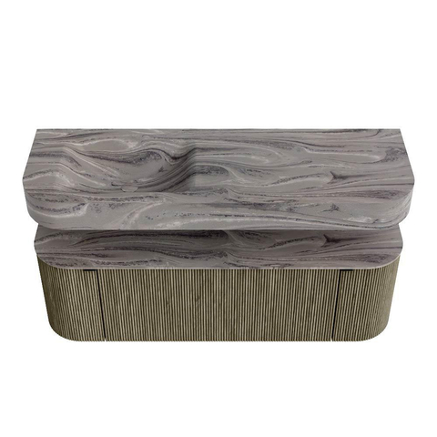 MONDIAZ THOR-DLUX 140cm meuble de salle de bains arrondi gauche + droite couleur Shadow avec 1 tiroir et 2 portes. Vasque suspendue CLOUD Gauche sans trou de robinet couleur Sombra. SW1464282