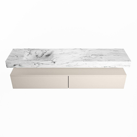 Mondiaz ALAN-DLUX Ensemble de meuble - 200cm - meuble Linen mat - 2 tiroirs - Lavabo Cloud Glace suspendu - vasque Gauche - 1 trou de robinet SW806176