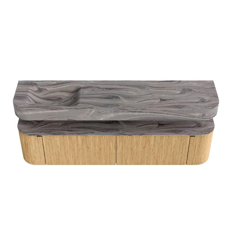 MONDIAZ THOR-DLUX Meuble de salle de bains - 190cm - arrondi gauche + droite - couleur Oak - 2 tiroirs et 2 portes - Vasque suspendue CLOUD Gauche 1 trou de robinet - couleur Sombra SW1466688