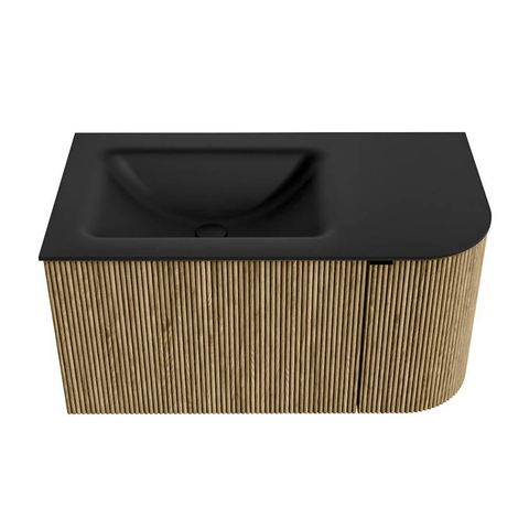 Mondiaz KURVE Badkamermeubelset - 85x46x40cm - 1 lade - 1 deur - wastafel solid surface - links - 1 kraangat - Dusk SW1415093