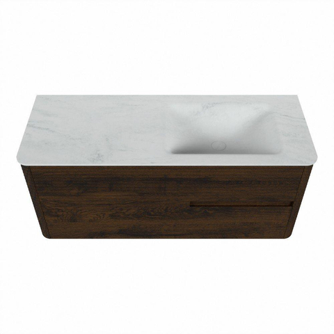 Mondiaz CIRO-DLUX Badkamermeubelset - 120x45x50cm - Solid surface wastafel Opalo - 1 wasbak Rechts - 1 kraangat - 2 lades - Walnut SW1530501