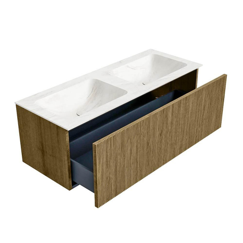 Mondiaz KURVE-DLUX Badkamermeubelset - 120x46x40cm - 1 lade - wastafel solid surface - dubbel - zonder kraangat - Dusk SW1415168
