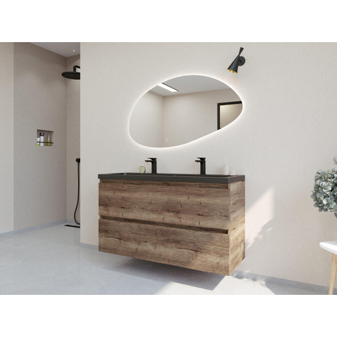 H&R Badmeubelen Infinity XXL 3D Badkamermeubelset - 120 cm - 1 keramische wasbak djazz mat zwart - 2 kraangaten - 2 lades - charleston SW863518