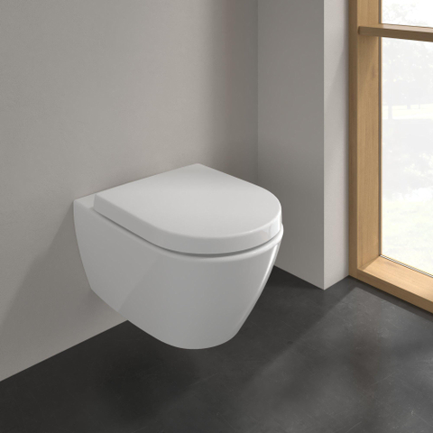 Villeroy & Boch Subway 2.0 wandcloset - 56cm - met Geberit inbouwreservoir - met Saniclass closetzitting QeramiQ Push Bedieningsplaat rechthoekige knoppen - White Alpine (glans wit) SW1431062