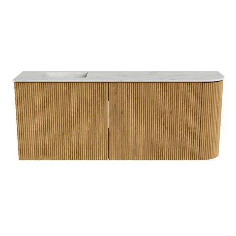 Mondiaz JOYA-DLUX Meuble de toilette 101,6cm - arrondi droit couleur Chêne - Vasque FAYE position Gauche 1 trou de robinet couleur Opalo. SW1422207