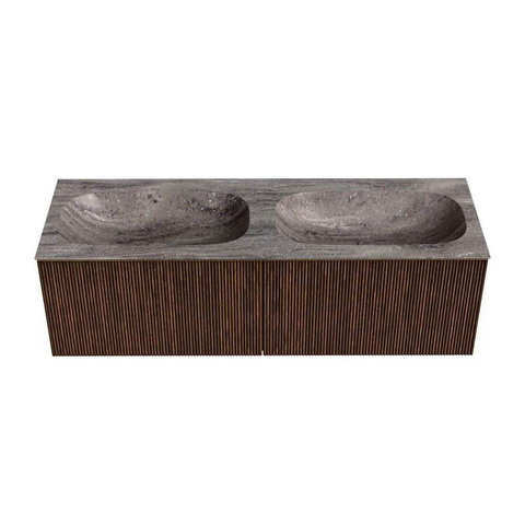 MONDIAZ KURVE-DLUX 140cm badmeubel kleur Walnut met 2 lades en 0 deuren. Wastafel STOR SMALL Dubbel zonder kraangat Oza. SW1432482