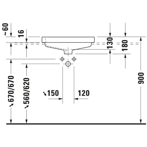 Duravit Vero Inbouwwastafel - 55x46.5cm - 1 kraangat - met overloop - wit 0300003