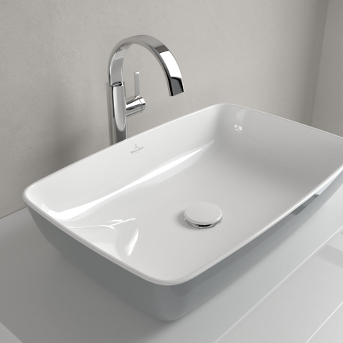 Villeroy & Boch Artis opzetwastafel rechthoekig - 58x38x12.5cm - zonder kraangat - zonder overloop - French Linen (glans grijs) SW68846