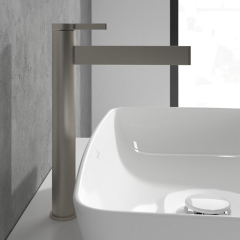 Villeroy & Boch Dawn 1 greeps wastafelkraan verhoogd - zonder pop up afvoergarnituur - Brushed Nickel (rvs) SW974121