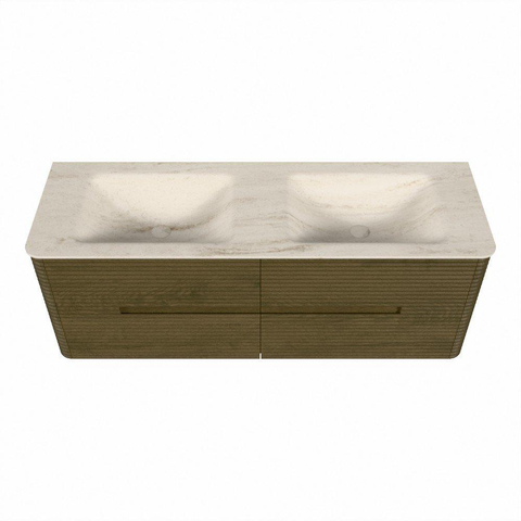 Mondiaz CIRO-DLUX Badkamermeubelset - 140x45x50cm - Solid surface wastafel Meli - 2 wasbak Dubbel - zonder kraangaten - 4 lades - Dusk SW1533161