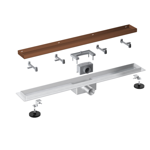 FugaFlow Eccelente Caniveau de douche à battant - 60cm - grille à carreaux - bride de sol - Cuivre brossé PVD (Cuivre) SW1467917
