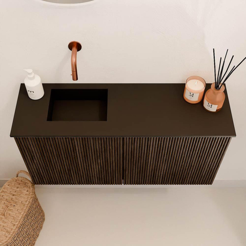 Mondiaz JOYA 80cm toiletmeubel - kleur Walnut - Wastafel FAYE positie Links Zonder kraangat kleur Urban. SW1421362