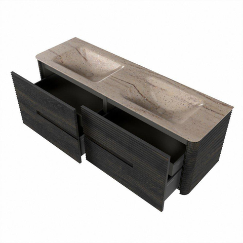 Mondiaz CIRO-DLUX Badkamermeubelset - 150x45x50cm - Solid surface wastafel Saba - 2 wasbak Dubbel - 2 kraangaten - 4 lades - Shadow SW1532714