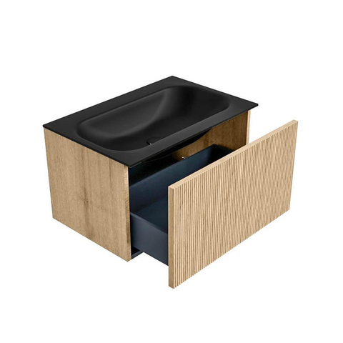 MONDIAZ KURVE Meuble de salle de bains 70cm couleur chêne avec 1 tiroir. Lavabo BIG SMALL central 1 trou de robinet Urban. SW1138366