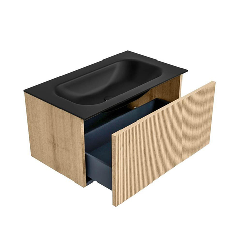 MONDIAZ KURVE Meuble de salle de bains 80 cm couleur Oak avec 1 tiroir. Lavabo BIG SMALL central 1 trou de robinet Urban. SW1138370