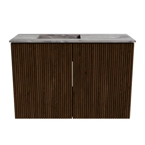 Mondiaz JOYA-DLUX 60cm toiletmeubel - kleur Walnut - Wastafel FAYE positie Links 1 kraangat kleur Sombra. SW1424706