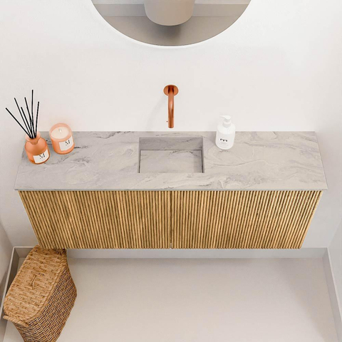 Mondiaz JOYA-DLUX 100cm meuble de toilette - couleur Chêne - Vasque FAYE position Milieu Sans trou de robinet couleur Glace SW1421999
