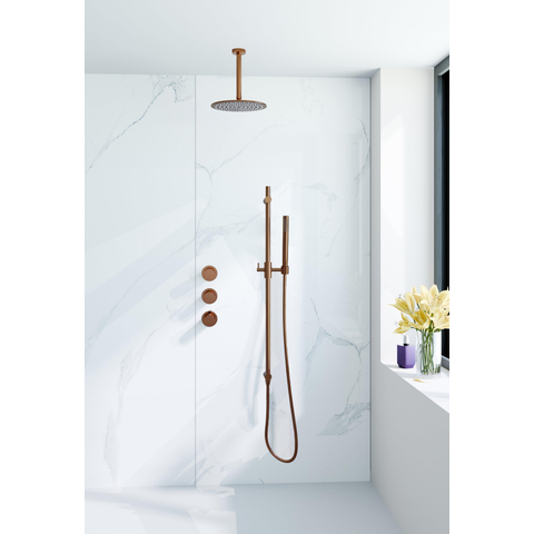 Fortifura Nebbio Ensemble de douche pluie - robinet encastré - élément encastré - barre de douche - flexible de douche en métal - douchette bâton - bras de plafond 20cm - douche de tête 30cm - cuivre brossé PVD SW1447172