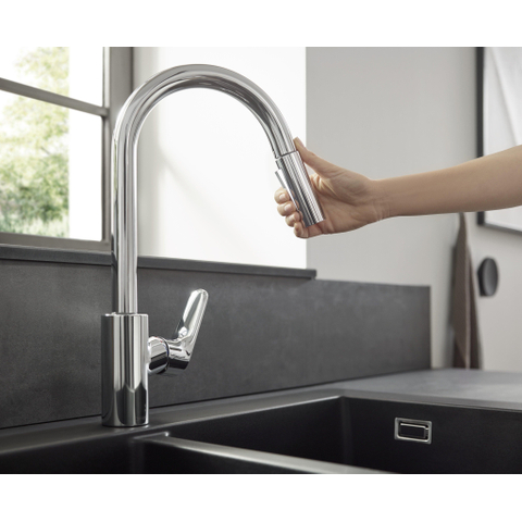 Hansgrohe Focus m41 Eengreeps keukenmengkraan - 240 - ecosmart - met uittrekbare vuistdouche - 2 straalsoorten - hoogglans chroom SW529003