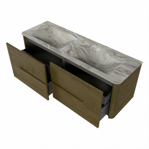 Mondiaz CIRO-DLUX Badkamermeubelset - 140x45x50cm - Solid surface wastafel Glace - 2 wasbak Dubbel - 2 kraangaten - 4 lades - Dusk SW1532987